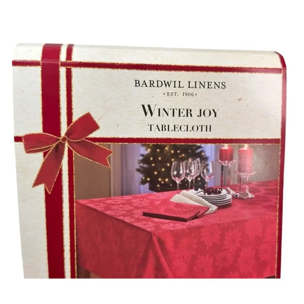 NEW Bardwil Winter Joy Tablecloth Red Damask Poinsettia 60” x 120” Christmas NIP